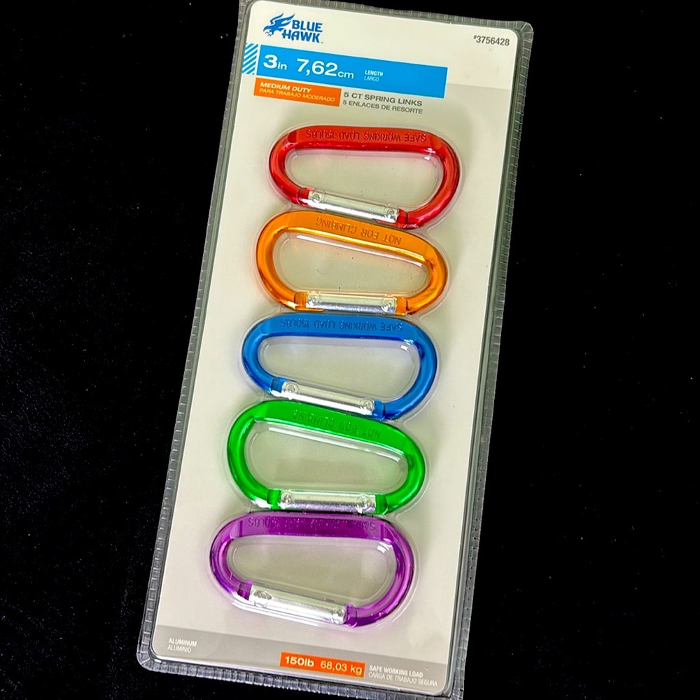 NEW 3” Blue Hawk Carabiner medium duty 150 lb working load Spring Links 5 count